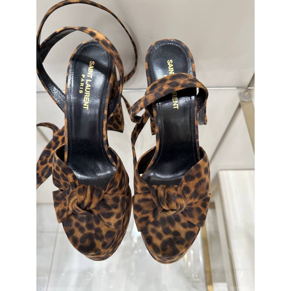 Saint Laurent Bianca Leopard Suede Platform Heels Sz.38 - Picture 2 of 9